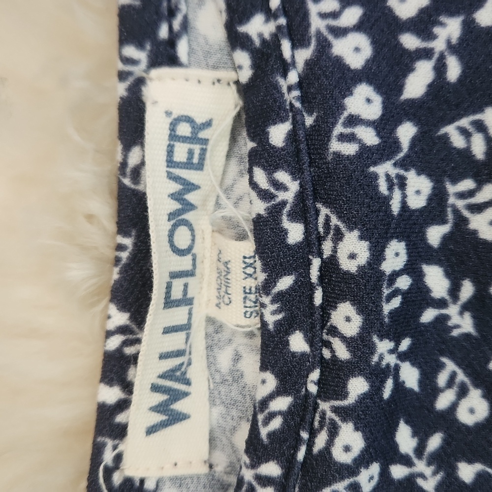 Wallflower Navy MicroPrint Floral High Neck Y2k Inspired Midi Dress - Picture 3 of 4